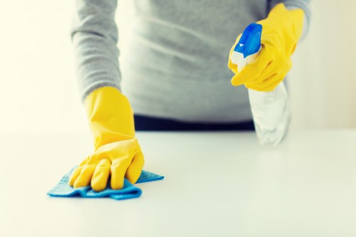 Commercial cleaners preparing an office space in London